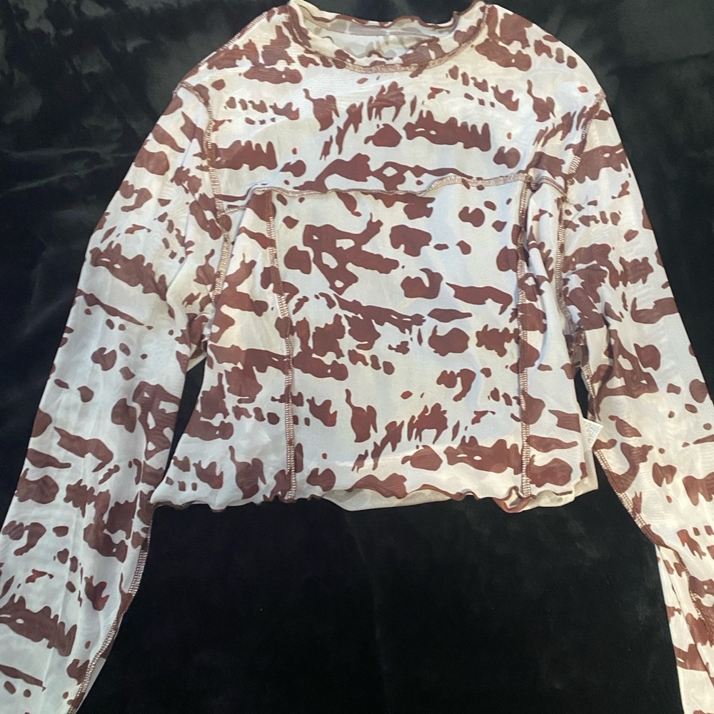 Backless mesh cow print top